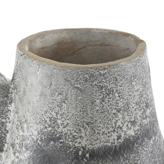 16" Light Gray Paper Mache Distressed Fluted Vase with Ring Handle